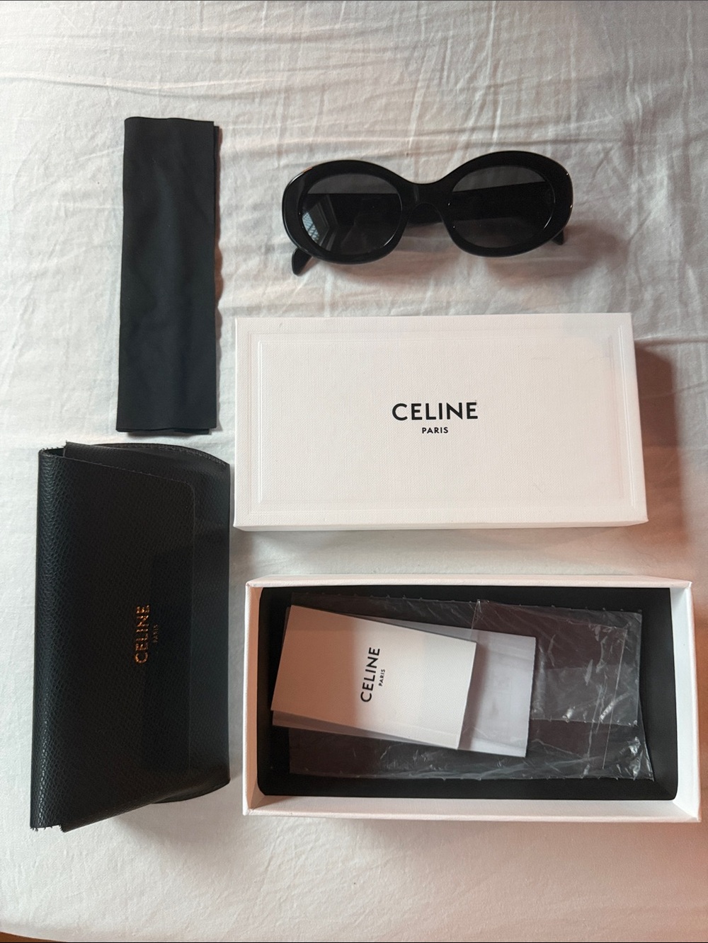 Celine Black Oval Sunglasses with Black Case & Box